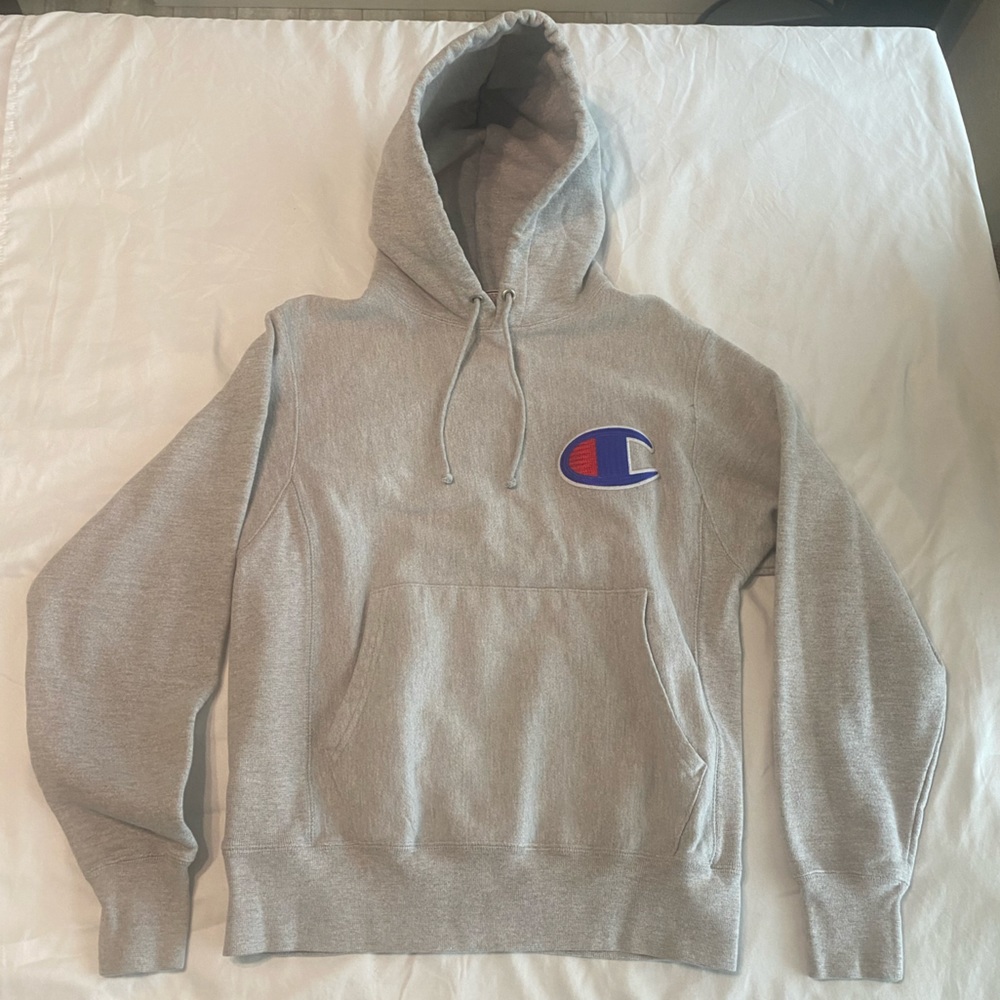 Champion Reverse Weave Big Logo Women’s Hoodie Size Small Light Gray